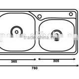 Top-Mount / Drop In Stainless Steel Double Bowl Kitchen Sink T102 thumbnail-2