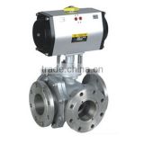 API608 Stainless Steel Four Way Pneumatic Ball Valve