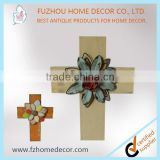 Customized Unfinished olive wood wall crosses by handmade with metal flower