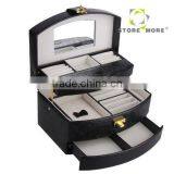 Black Pu Leather Jewelry Box Jewelry Case Jewelry Storage Organizer With Lock And Mirror thumbnail-3