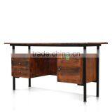 Writing Desk Retro Style Solid Teak Wood Combination With Metal 6 Drawers thumbnail-2