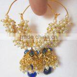 Pearl Hoop Bollywood Gold Tone Dangler Jhumka EARRINGS thumbnail-4