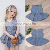 Hot Sale Baby Girl 2017 New Summer Clothes Children Boutique Printing Wholesale Cheap Blue Wave Point Kid Girl Child Dress thumbnail-1