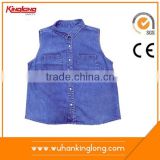 New products supply short sleeves 100% cotton denim shirt for girls