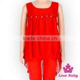 New Style Baby Girls Short Front Long Back Plain Red Chevron Ruffle Sleeveless Dress thumbnail-2