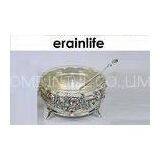 Silver Home Sugar Bowl / Zinc Sugar Pot With Spoon Flower Pattern