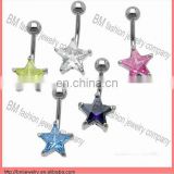 colorful crystal star design body piercing jewelry 16g banana belly button rings