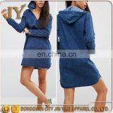 Women's Suit Denim Hoody Dress Pouch Pockets Dress V-neck Dress for Women Women Wear thumbnail-1