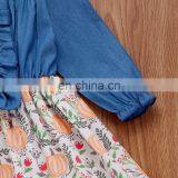 Denim Style Full Sleeve Dress With Floral Pattern Girl Daily Wearing Dress Wholesale Price thumbnail-2