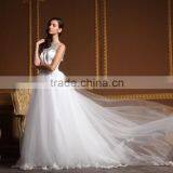 2016 New Arrival Elegant off Shoulder Sweetheart Lace Bottom Crystals Neck Open Back White Bride Wedding Dress Quality Choice thumbnail-1
