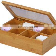 High Quality New Design Premium Bamboo Tea Box With Lid 8 Storage Sections Kitchen & Tabletop Storage Bins Pantry Organizer thumbnail-1