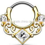Lace Swirl Gem Square CZ Crystal 316L Surgical Steel Septum Clicker Nose Piercing Body Jewelry thumbnail-2