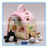 Fun soft plush cat carrier with 3 finger puppet toys