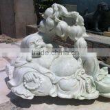 Laying Laughing Buddha Statue White Natural Marble Stone Hand Sculpture Carving For Home, Resort And Hotel