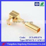 Reverse Polarity MCX Male Body With Female Pin Crimp 90 Right Angle for RG316 Cable