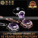 Hot Sale Jewellery Set 18K Gold Plated 925 Sterling Silver Precious Natural Amethyst Gemstone Pendant Ring Jewelry Set thumbnail-1