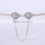 Vintage Royal Embossment Flowers S925 New Arrivals Safety Chain Imitation Stone Flower Automatic Adjust Silver Chain Charm A020 thumbnail-2