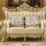 Graceful New Classic Living Room Sofa Solid Wood Carving Champagne Goldfoil Genuine Leather Sofa Set thumbnail-3