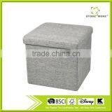 Grey Polyester Linen Durable Storage Ottoman Foot Rest thumbnail-1