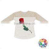 2017 Latest Women Blouse Rose Flower Printing Lace Sleeve Women Shirts thumbnail-2