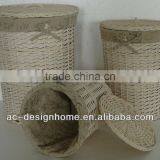 S/3 ROUND WILLOW HAMPER W/LID & LINER thumbnail-1