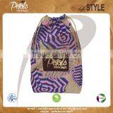 Jute Drawstring Bag With Two Color Umbrella Print All Over
