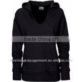 LADIES BLACK V NECK HOODIE BREAK HOODED SWEATSHIRT RAGLAN thumbnail-1