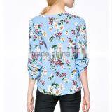 Lady's New Summer Fashionable Printed V Neck Design Long Sleeve Models Short Sleeve Blouse thumbnail-5