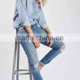 Women Acid Wash Detailed Ripped Out Ladies Jeans Denim Jeans Top Design Pant Trousers thumbnail-2