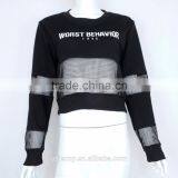 Custom Woman Black Sweater 199X Printing Mesh Cotton Contrast Hoodies Top Long Sleeve Mesh Sweatshirt thumbnail-2