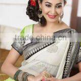 Fascinating Sandal & Black Color Combination Black Bordered Blooming Bliss Designer Sarees Collections thumbnail-4