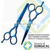 Barber Thinning Scissors Pair in Blue Titanium Coating