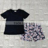 Kids Clothing Summer 2017 Casual Black T-shirt Match Baseball Pattern Shorts Wholesale Boutique Clothing thumbnail-1