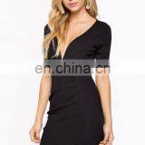 Latest Fashion Women Sheath Dress Pattern Short Sleeve Sexy Plunge Neck Wrap Tight Mini Dress thumbnail-2