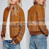 Autumn winter zipper up style comfy cotton fabric pretty printed bomber jacket