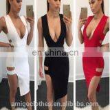 Amigo 2017 Fashion White Sleeveless Deep V Neck Low-cut Hollowout Bandage Dress Elegant Formal Dresses for Goddess thumbnail-4