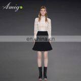 Top Sale Brand Dress Hollow Lace Long Sleeve Top With Black Skirt Dress thumbnail-1