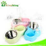Double Dinner Bowl for Cats, Plastic and Stainless Steel Pet Bowl With Water Bottle thumbnail-1