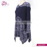 2017 Autumn European Style Ruffie Hem Big Size Ethnic Printing Tunic for Middle Age Woman thumbnail-3