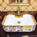 Bathroom square one hole Golden ceramic table top  wash hand basin