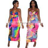 2020 Women Floral Print Long Casual Dresses Ladies Sleeveless Off Shoulder Printed Dresses Women Summer Casual Dresses thumbnail-1