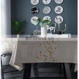 Custom Linen Rectangle Tablecloth Gold Leaf Embroidery Cotton Linen Dust-Proof Table Cover for Party thumbnail-7