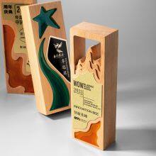 Custom Logo K9 Crystal Metal Material Souvenir Conference Trophy Solid Wood Crystal Trophy Crystal Trophy thumbnail-3