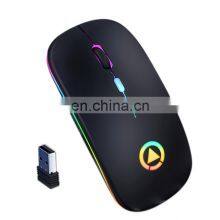 Drop Shipping Orginal Ultra-Thin Mini A2 Wireless Mouse Silent Mute Rechargeable LED Colorful Lights Computer Mouse thumbnail-3
