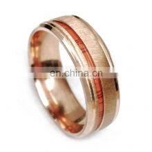 8mm Fashion Ring Rose Gold Brushed Wood Grain Men Engagement Rings Unisex Jewelry thumbnail-4