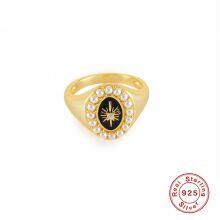 S925 Sterling Silver Geometry Night Sky Pearl Double Rope Ring