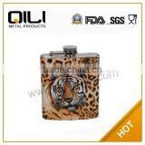 Tiger Pattern Semi-water Transfer Printing Stainless Steel Hip Flask thumbnail-1