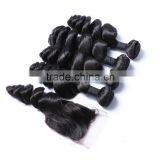 Mongolian Virgin Loose Curly 3 Bundles Hair Weaving With Silk Base or Lace Closure Frontal Supplier's Choice thumbnail-4