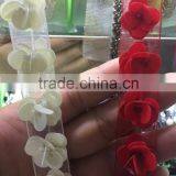 New arrival 1.5cm ivory sequins beaded flower sew on lace ribborn