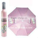 Pink 3 Folding Wine Bottle Hand Open Umbrella